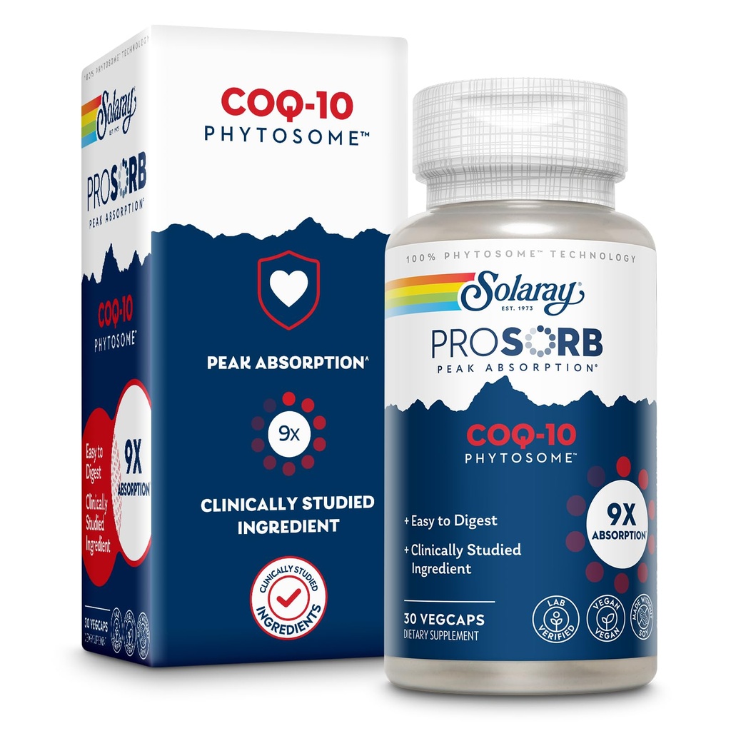SOLARAY CoQ-10 Phytosome - 9X Absorption CoQ10 200mg - Supplément d'antioxydants facile à digester - végétalien et fabriqué sans soja - Garantie de 60 jours - 30 portions, 30 capsules