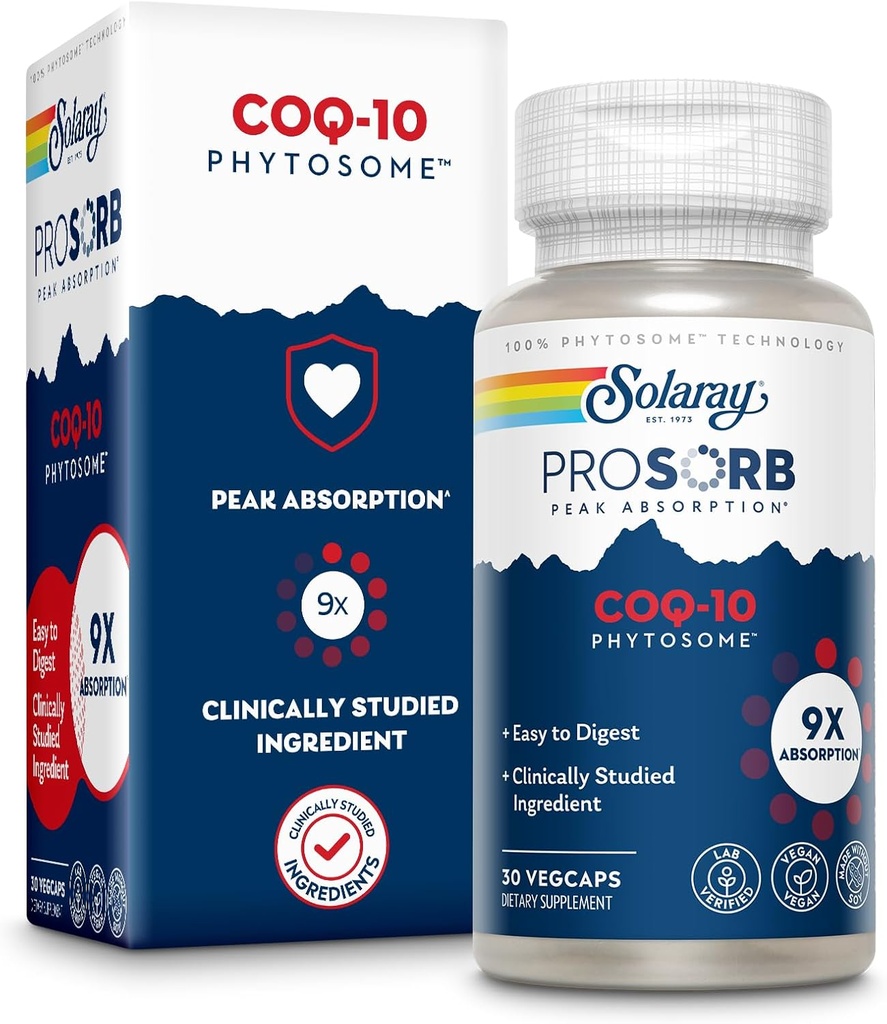 SOLARAY CoQ-10 Phytosome - 9X Absorption CoQ10 200mg - Supplément d'antioxydants facile à digester - végétalien et fabriqué sans soja - Garantie de 60 jours - 30 portions, 30 capsules