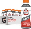 Gatorade Zéro avec des protéines, 10g d'isolat de protéines de lactosérum, Zéro sucre, électrolytes, punch de fruits, 16,9 Fl Oz, 12 Pack
