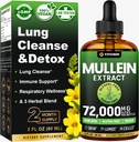 Gouttes de Mullein pour les poumons, 3-en-1 Extrait de Mullein pour la santé pulmonaire, supplément de soutien de la santé pulmonaire à base de plantes, soutien immunitaire et digestif, sans sucre et sans alcool - 2 FL OZ