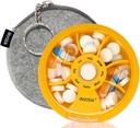 INVODA Organisateur hebdomadaire de pilules 7 compartiments Pill Box rotative pour les médicaments quotidiens et les vitamines - Portable Travel Pill Case Suppléments huile de poisson Vitamines Organisateur (Orange+Bag)