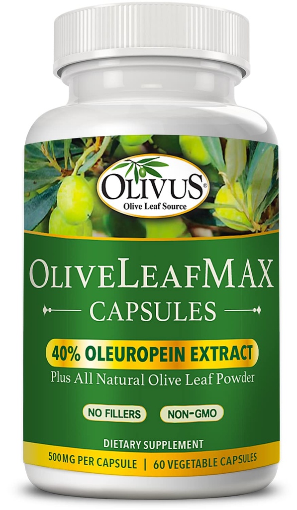 Extrait de feuille d'olive OliveLeafMAX (40% Oleuroepin) + Poudre de feuille d'olive biologique + Pas de remplissage + 60 capsules végétariennes + provenant d'Espagne et fabriqué aux États-Unis à l'installation des BPF