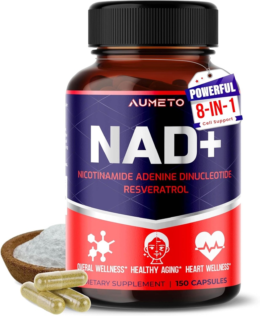 NAD+ 350mg avec Trans-Resveratrol, Quercetin et Rhodiola – Énergie cellulaire, Vieillissement en santé et mieux-être cardiaque – 90 Capsules – Non-OGM, Fabriqué aux États-Unis