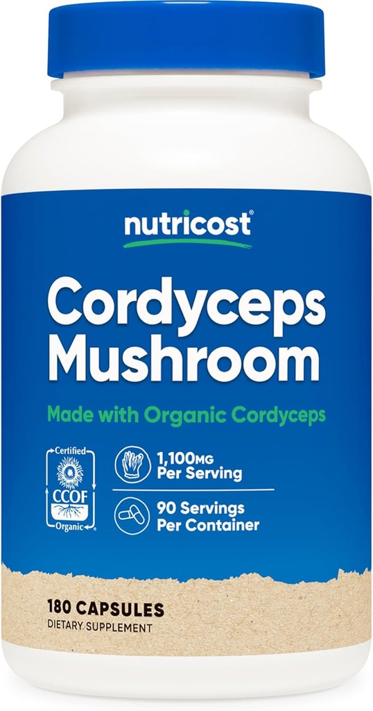 Nutricost Cordyceps Capsules de champignons 1100mg, 90 portions - CCEF certifiées faites avec bio, sans gluten, 550mg par gélule (180 capsules)