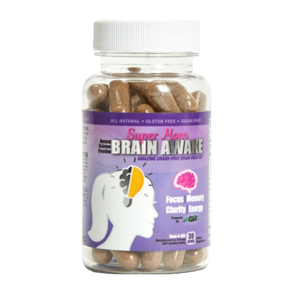 Super Mom Brain Awake Natural Energy Pills for Women - Brain Booster Supplement for Focus, Memory, Clarity, Energy (Nootropics Brain Support Supplement & Focus Supplement - 30 Day Supply)