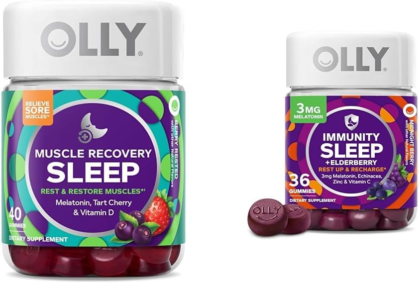 OLLY Récupération musculaire Sommeil Gommies, 40 Compte Immunité Sommeil Melatonin Gummy, 36 Compte Bundle