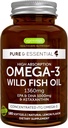 Igennus Ultra Pure Omega 3 Triglycéride rTG Huile de poisson sauvage 1360mg, IFOS certifié, EPA DHA 1000mg Plus Astaxanthine, non-OGM, pour les hommes et les femmes, 180 Softgels