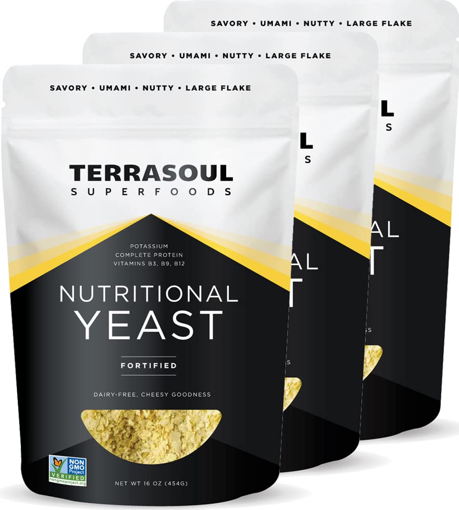 Terrasoul Superfoods Premium Nutritional Jeast Flakes, 3 Lbs (paquet de 3), Fortified, Savory Superfood pour le fromage végétalien, l'assaisonnement et le boost protéinique à base végétale