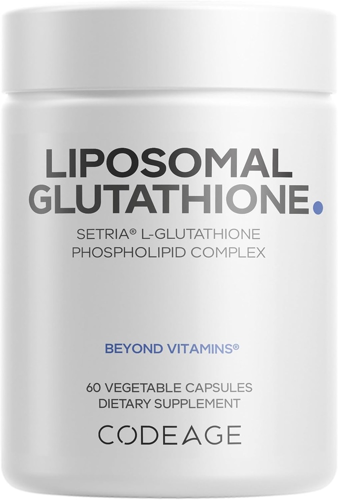 Codeage Supplément de glutathion liposomique - Pure Réduit Setria L-Glutathion, Livraison liposomique, Complexe Phospholipide - Pilules encapsulées de poudre de glutathion - Vegan, Non-OGM - 60 Capsules