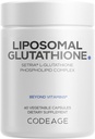 Codeage Supplément de glutathion liposomique - Pure Réduit Setria L-Glutathion, Livraison liposomique, Complexe Phospholipide - Pilules encapsulées de poudre de glutathion - Vegan, Non-OGM - 60 Capsules