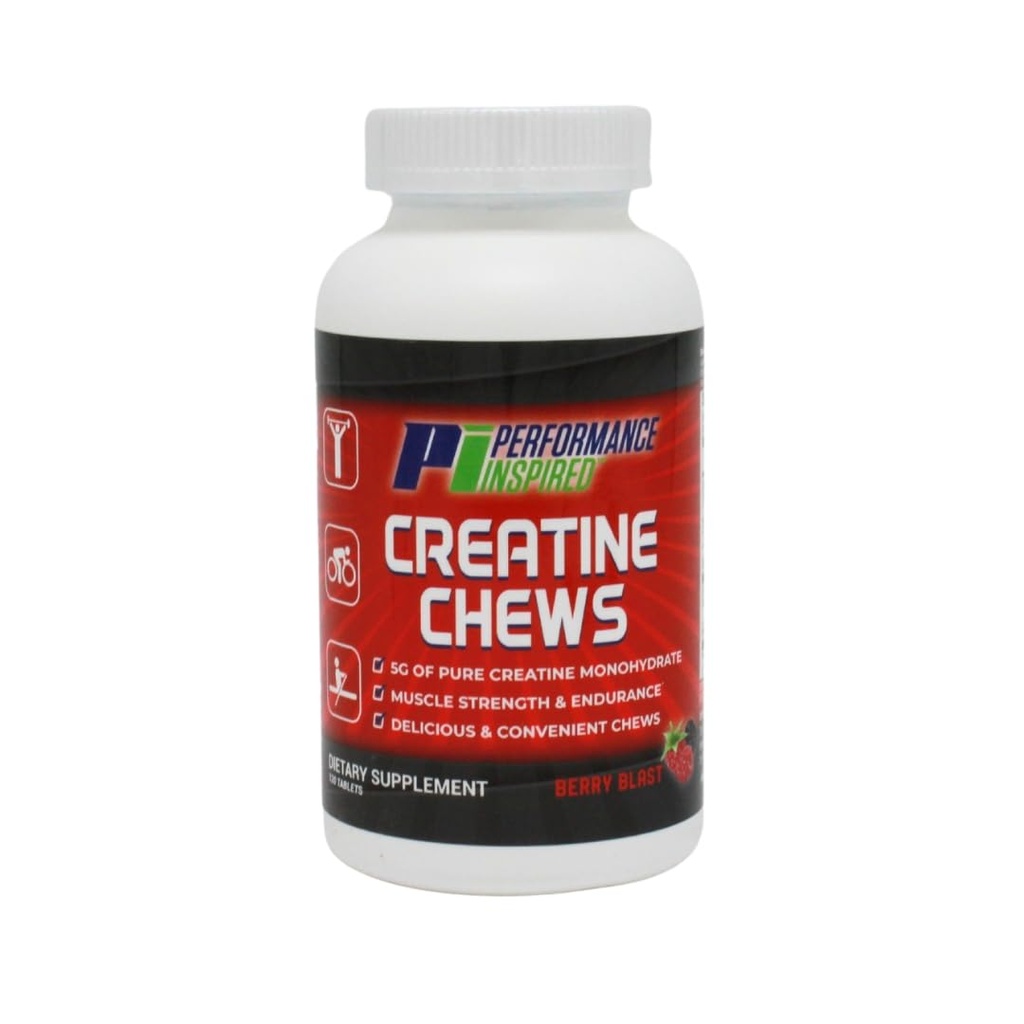 RENDEMENT INSPIRÉ Nutrition Creatine Chew – 5g Creatine monohydraté – soutient la croissance et la récupération musculaires – Berry Blast Flavor – 120 Comte