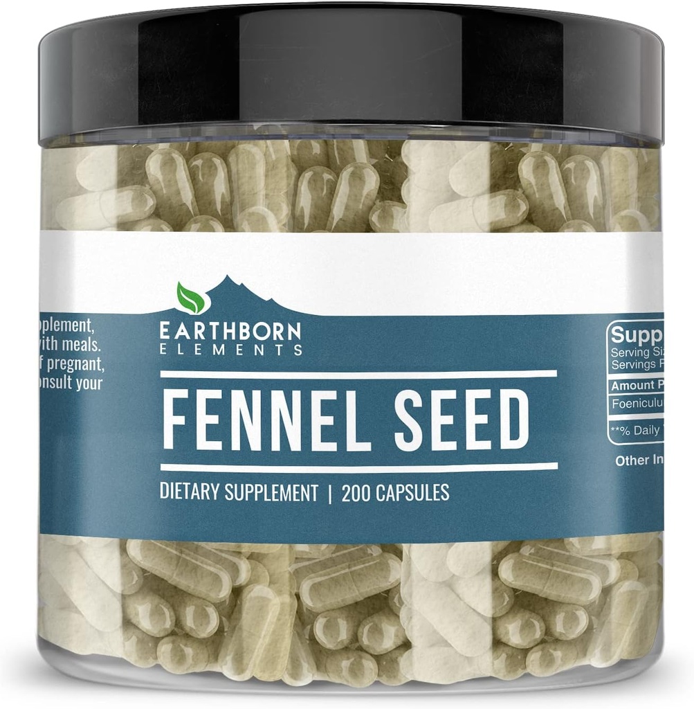Éléments terriens Graines de fenouil 200 capsules, pures et non diluées, sans additifs