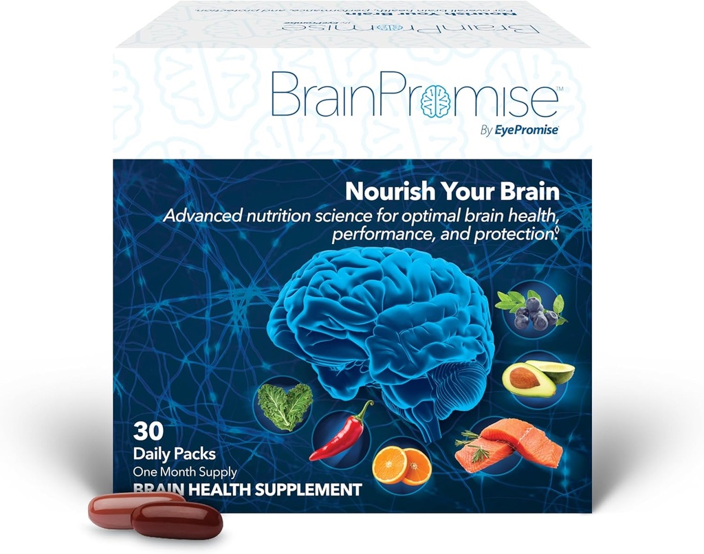 EyePromise Cerveau Promise Supplément Cerveau - 30 packets de softgel, 30 jours d'approvisionnement - Formule scientifique complète avec lutéine et zéaxanthin pour soutenir la mémoire, la concentration et la santé globale du cerveau