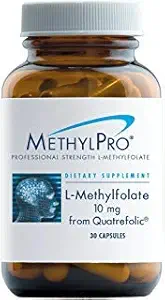 MéthylPro L Méthylfolate 10mg (de Quatrefolic) - Supplément L-méthylfolate de force professionnelle pour le cerveau et l'humeur - Supplément MTHFR (30 capsules)