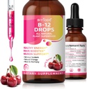 Vitamine B12 5000 mcg gouttes liquides Toutes les plantes naturelles Superfood Énergie saine Booster cerveau Soutien neurone Système nerveux Énergie naturelle Mémoire d'humeur 60ml Net Wt Cherry Flavor