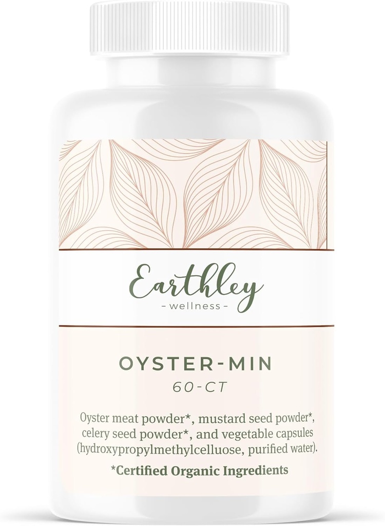 Earthley Wellness, Oyster-Min Capsules, Zinc naturel et supplément minéral, favorise l'énergie et l'humeur, riche en antioxydants et acides aminés, 100% pur et biodisponible (60 capsules)