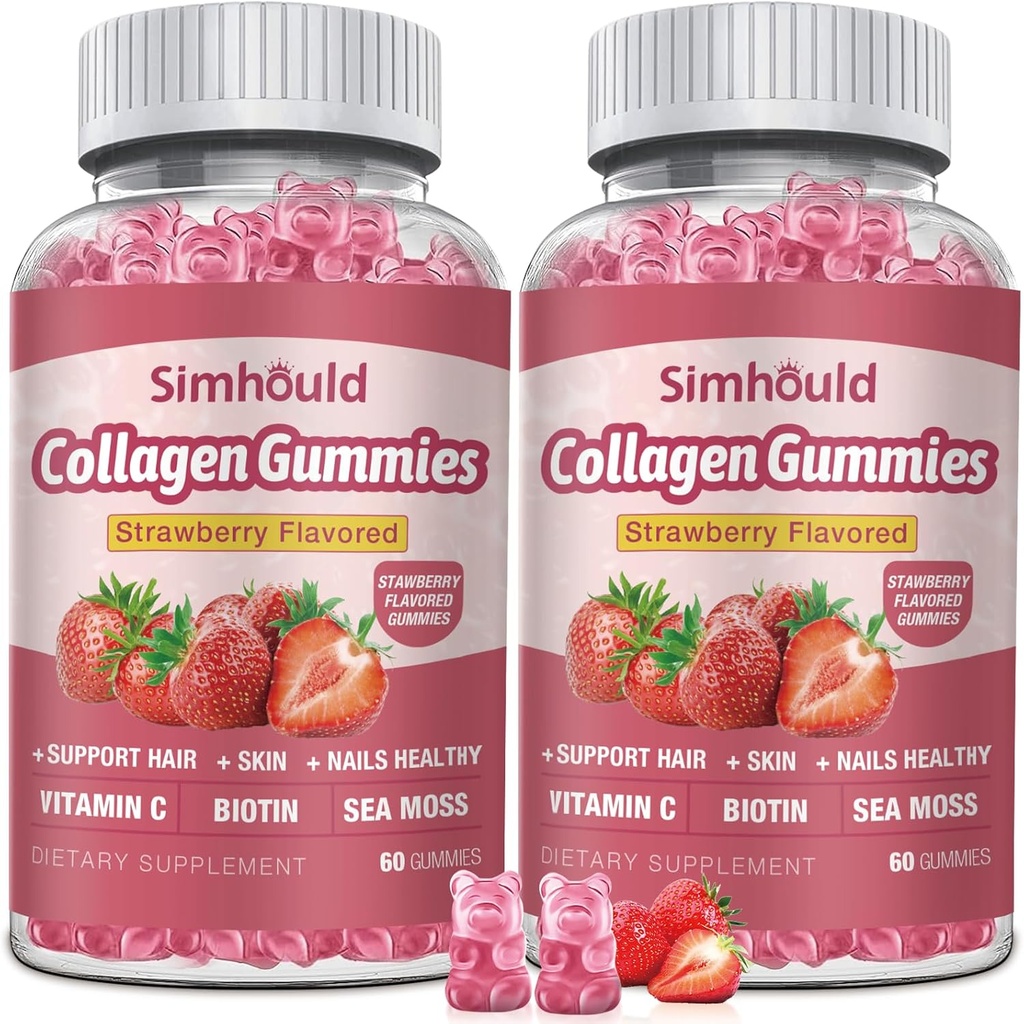 2 Packs Gommies de collagène Vegan 2500Mg pour les femmes anti-vieillissement, peau, ongles de cheveux, collagène types 1 et 3, biotine, mousse de mer pour les hommes - sans sucre, non-OGM, 120 comtes suppléments de collagène Gommies