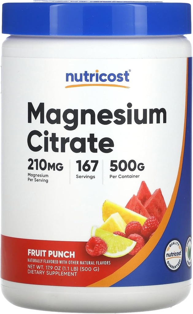 Poudre de citrate de magnésium (Fruit Punch, 500 grammes)