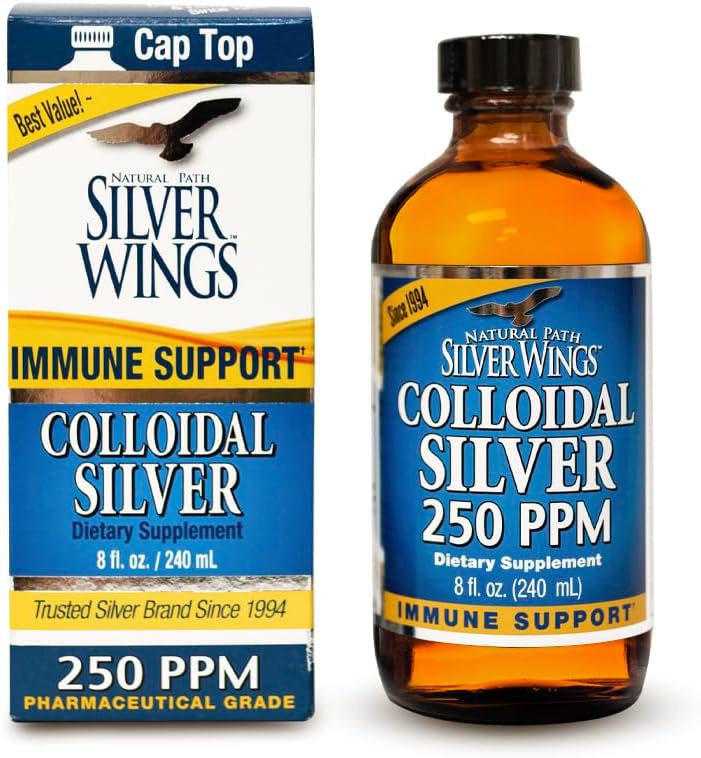 Natural Path Silver Wings Colloïdal Silver Liquid - Supplément de soutien immunitaire amélioré - 250ppm (1250mcg) - 8oz