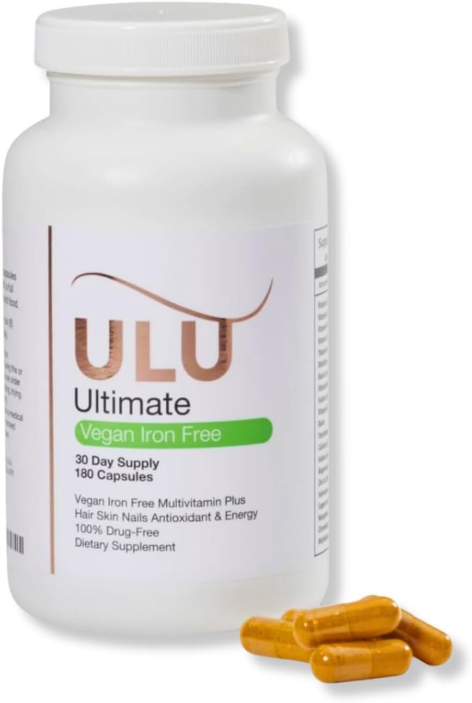 Multivitamine ultime: végétalien, sans fer, favorise les cheveux, la peau et les ongles plus forts et améliore l'antioxydant et l'énergie avec un meilleur sommeil et moins de stress - 180 capsules (30 jours d'approvisionnement)