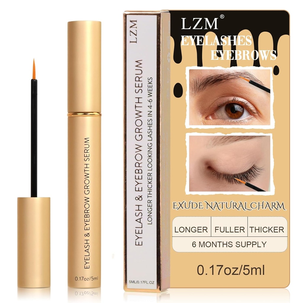 Sérum LZM pour la croissance et l'épaisseur des cils, Enhancer des sourcils, Formule avancée pour des cils naturels plus longs, plus pleins et plus épais, 1 Fl Oz