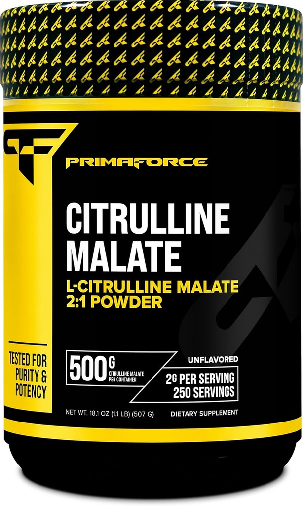 PrimaForce L-Citrulline Malate en poudre, non aromatisée, 500 grammes - végétalien, non-OGM