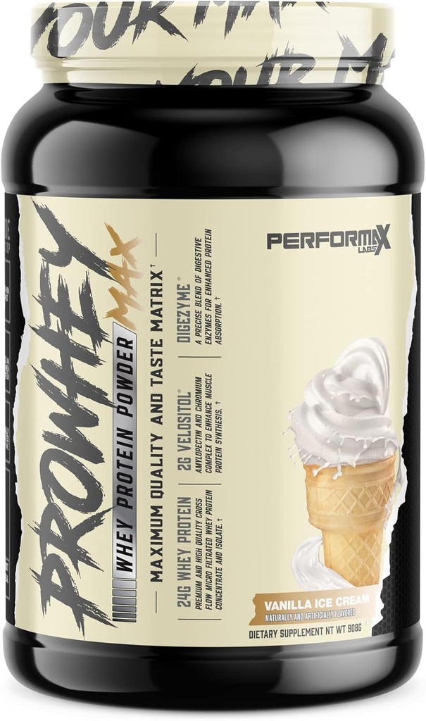 ProWhey Max Whey poudre de protéines de qualité maximale et goût de 24g de protéines avec des enzymes digestives ajoutées.