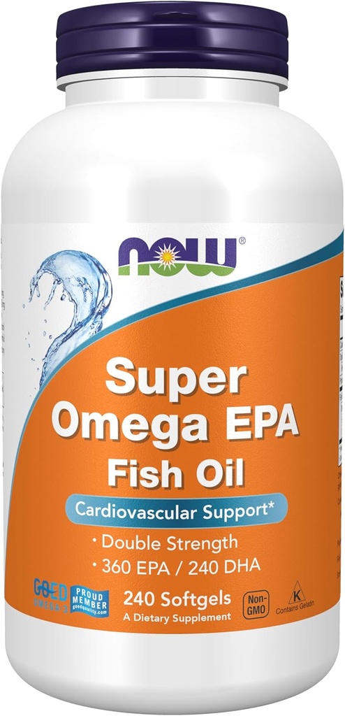 MAINTENANT compléments alimentaires, Super Omega EPA, 360 EPA / 240 DHA, Distillé moléculairement, support cardiovasculaire*, 240 softgels