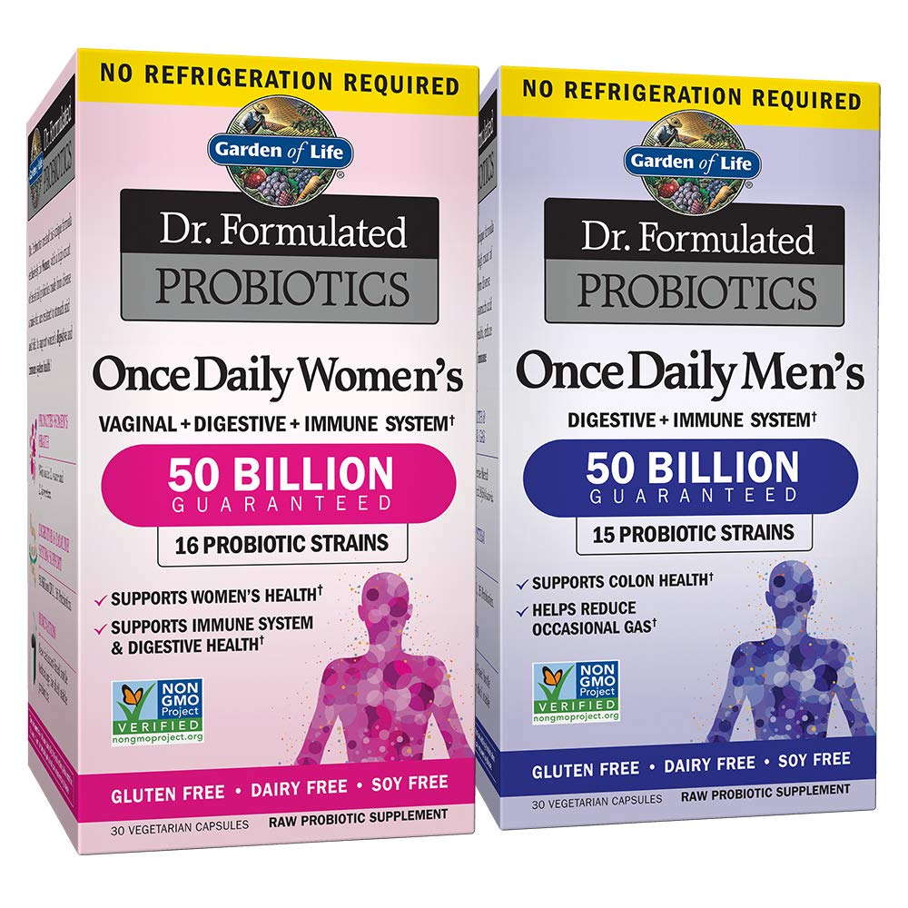 Garden of Life Probiotic Bundle: Dr. Formulé une fois par jour les femmes et les hommes probiotiques, 50 milliards de CFU plateau stable, non-OGM probiotique pour les hommes et les femmes avec fibre prébiotique, 30 capsules chaque