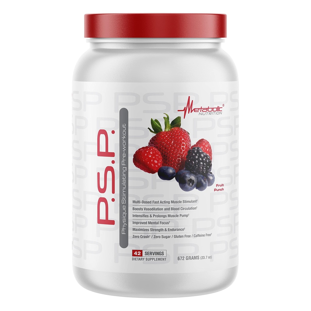 Nutrition métabolique P.S.P. Physique Stimulation Préentraînement 672g Zéro sucre sans caféine (Fruit Punch)