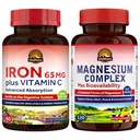 Supplément complexe de magnésium Vitalitown 500mg & 65mg supplément de fer pour les femmes hommes, pour le sommeil, les muscles, la construction de sang et l'amélioration énergétique