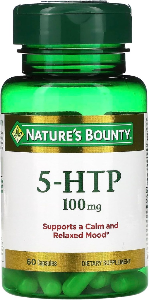 Bounty de la nature 5-HTP pilules et supplément alimentaire, soutient une humeur calme et relaxante, 100mg, 60 Capsules