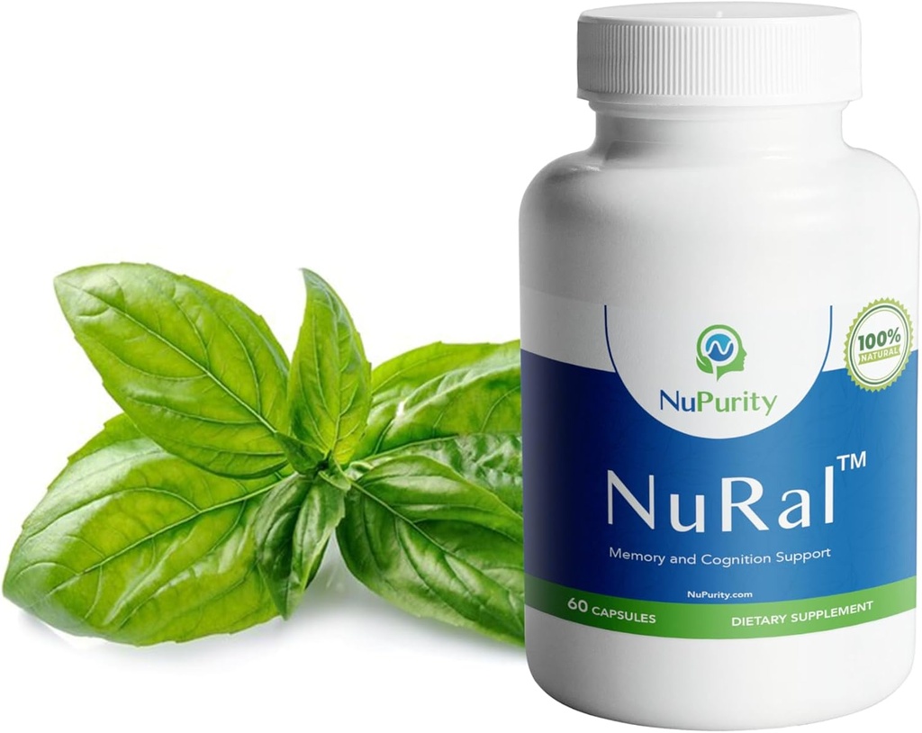 NuRalTM Supplément Cerveau Naturel Boost Mémoire, Focus et Pouvoir Cerveau avec Extraits de Sage Bio, Basilic Saint, Bacopa Monnieri, Résultats cliniquement prouvés