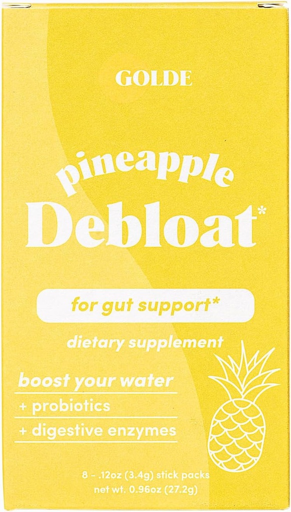 Débloat d'ananas GOLDE - Supplément probiotique pour le soulagement naturel de la botte et l'équilibre digestif durable - Vegan, Keto, Low-Sugar - 8 portions