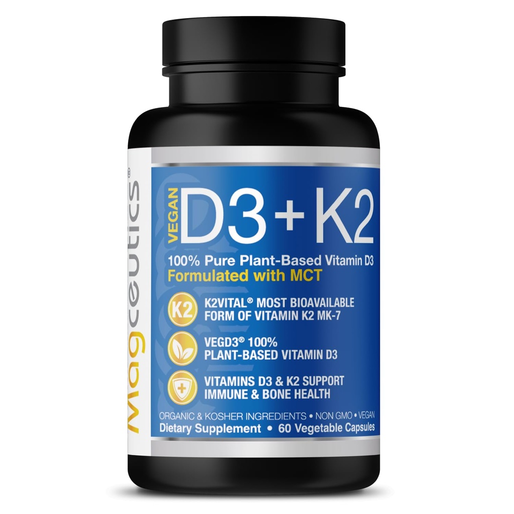 Vitamine D3 K2 avec MCT, 5000 UI Vegan D3 & 100 mcg MK7 K2, soutenir les os forts et la santé immunitaire - 60 capsules (60 jours d'approvisionnement)