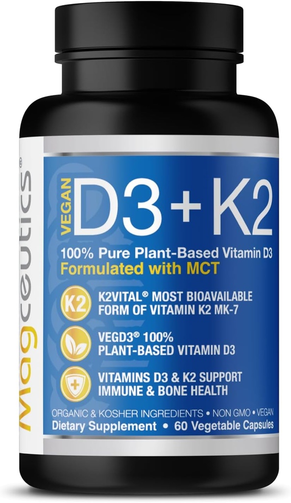 Vitamine D3 K2 avec MCT, 5000 UI Vegan D3 & 100 mcg MK7 K2, soutenir les os forts et la santé immunitaire - 60 capsules (60 jours d'approvisionnement)