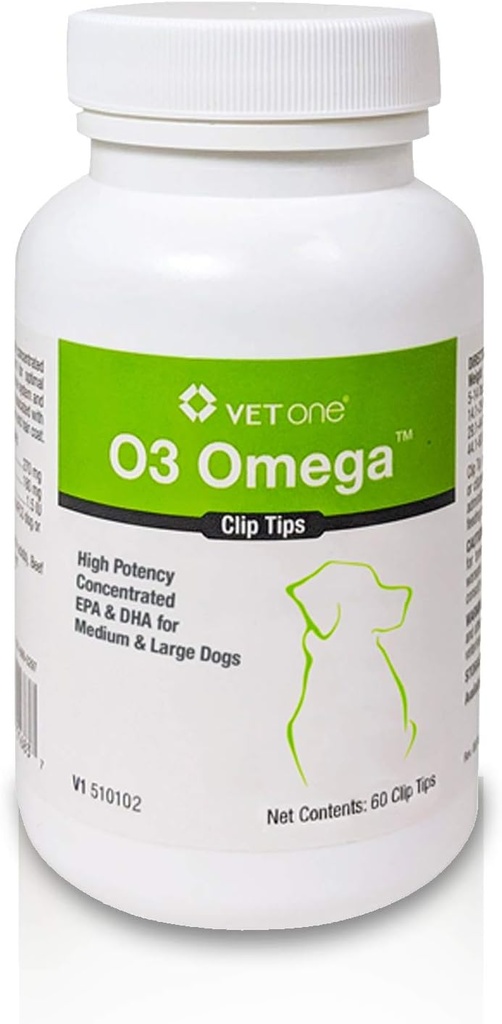 VetOne: O3 OmegaTM Clip Conseils Complément nutritionnel avec Omega 3 Acides gras - Chiens moyens et grands (60 Bouteilles de comptage)