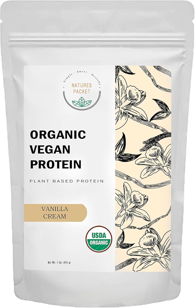 Protéines végétales organiques en poudre - Protéines végétales, Vanilla Flavor - Non laitiers, sans lactose, sans sucre ajouté, sans gluten, sans soja, sans OGM, mélange végétalien kétogène - 1 lb, 16 once