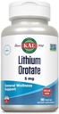 KAL Lithium Orotate 5mg, Lithium Low Dose Supplément pour le soutien d'humeur de bien-être général, hautement biodisponible, Vegan, garantie de 60 jours, 180 portions, 180 VegCaps