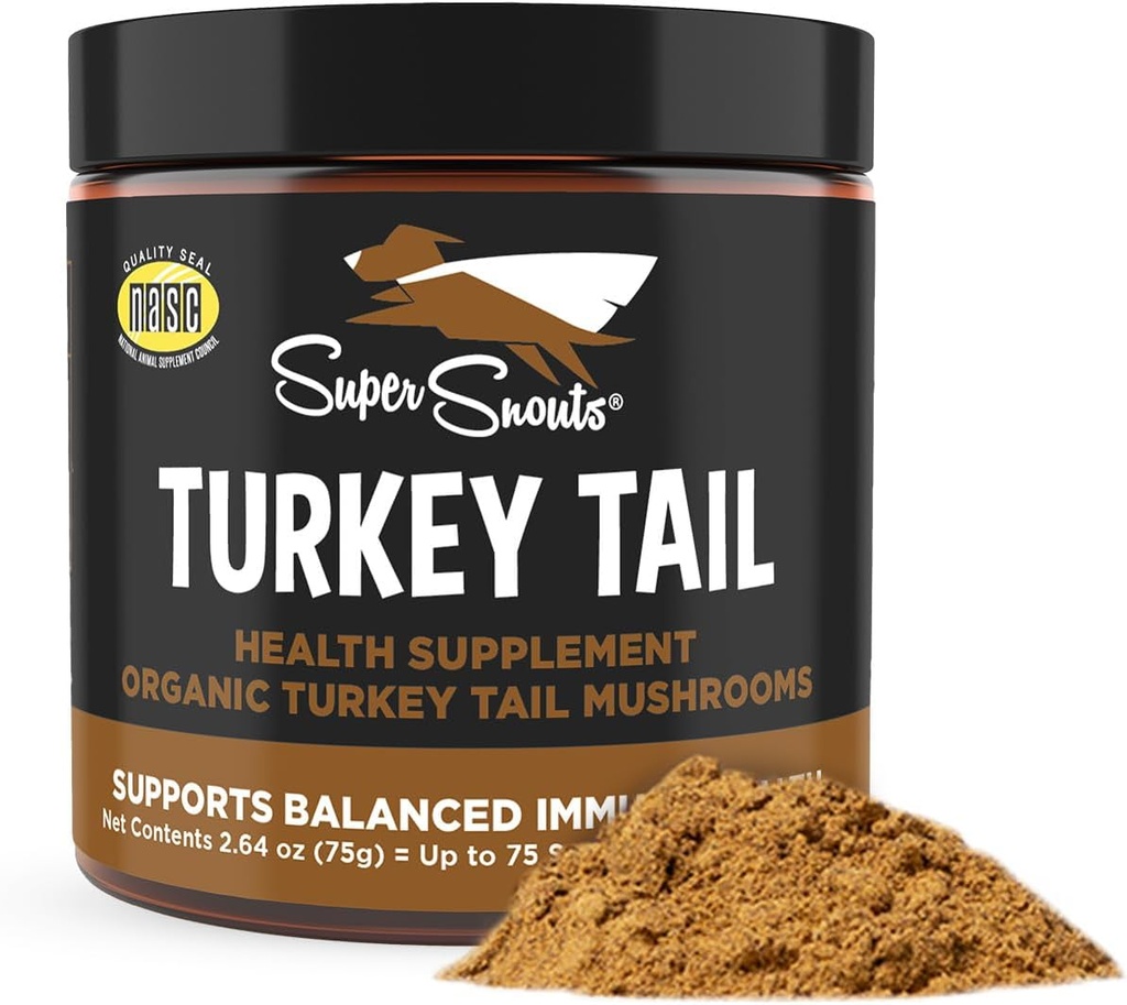 Super Snouts Turkey Tail Mushroom Supplément Poudre pour chiens et chats (2.64 oz) - Organique, Fabriqué aux États-Unis Antioxydant et support d'inflammation, support immunitaire