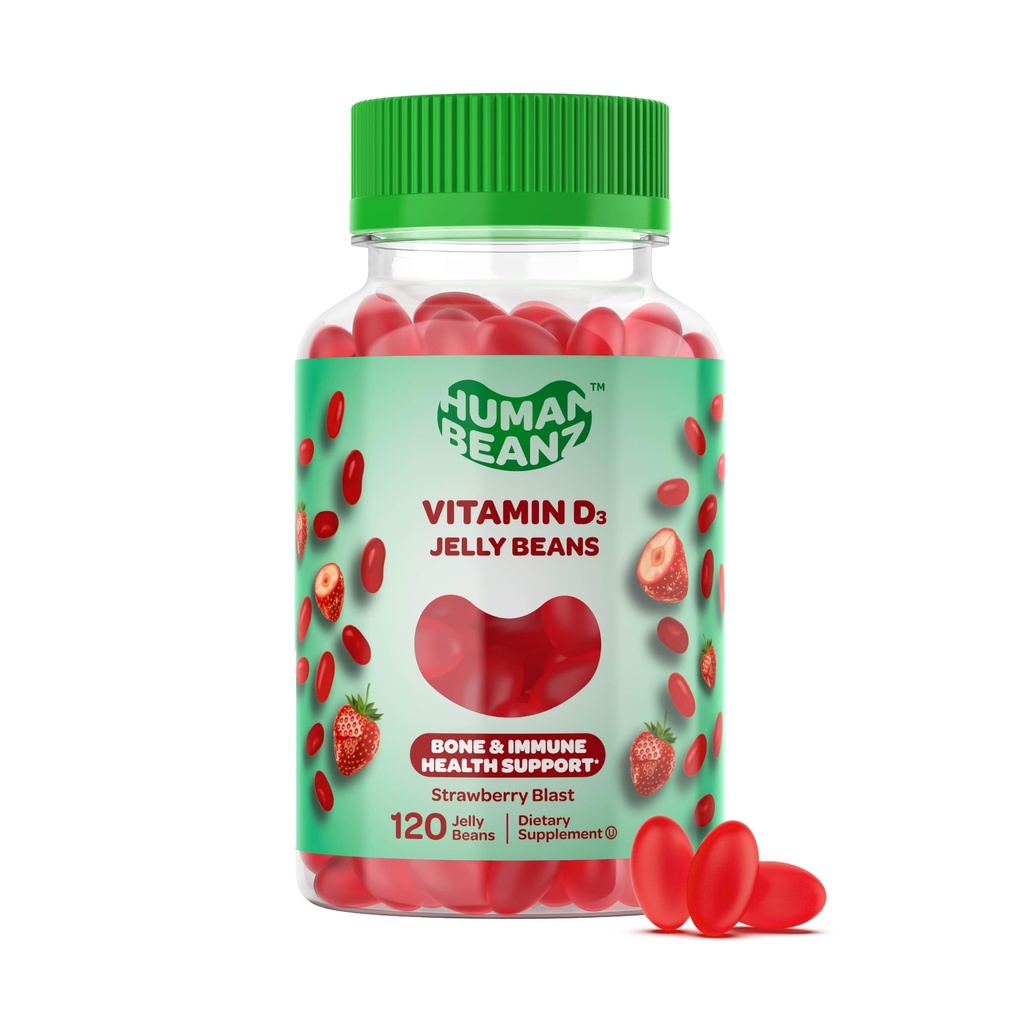 Vitamine D3 Gommies de haricots de gelée pour adultes, soutien immunitaire, 2000 UI Vitamine D, compléments végétariens nutritionnels, 120 gelées de fraise, casher