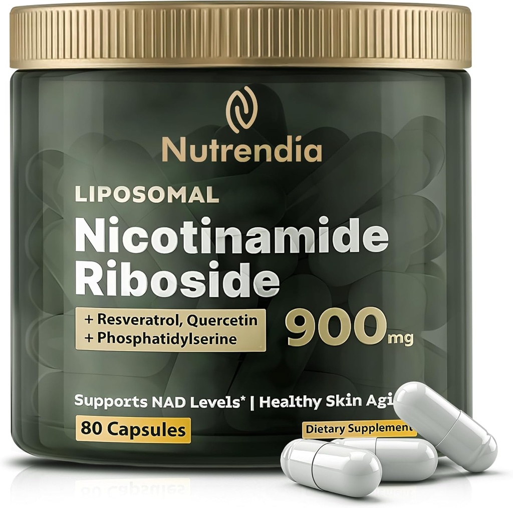 NAD+ Riboside de nicotinamide liposomique avec resvératrol & Quercetin NAD+ – Supplément Premium pour l'anti-âge, l'énergie améliorée, la focalisation améliorée, le soutien cellulaire – 80 capsules haute pureté-900mg