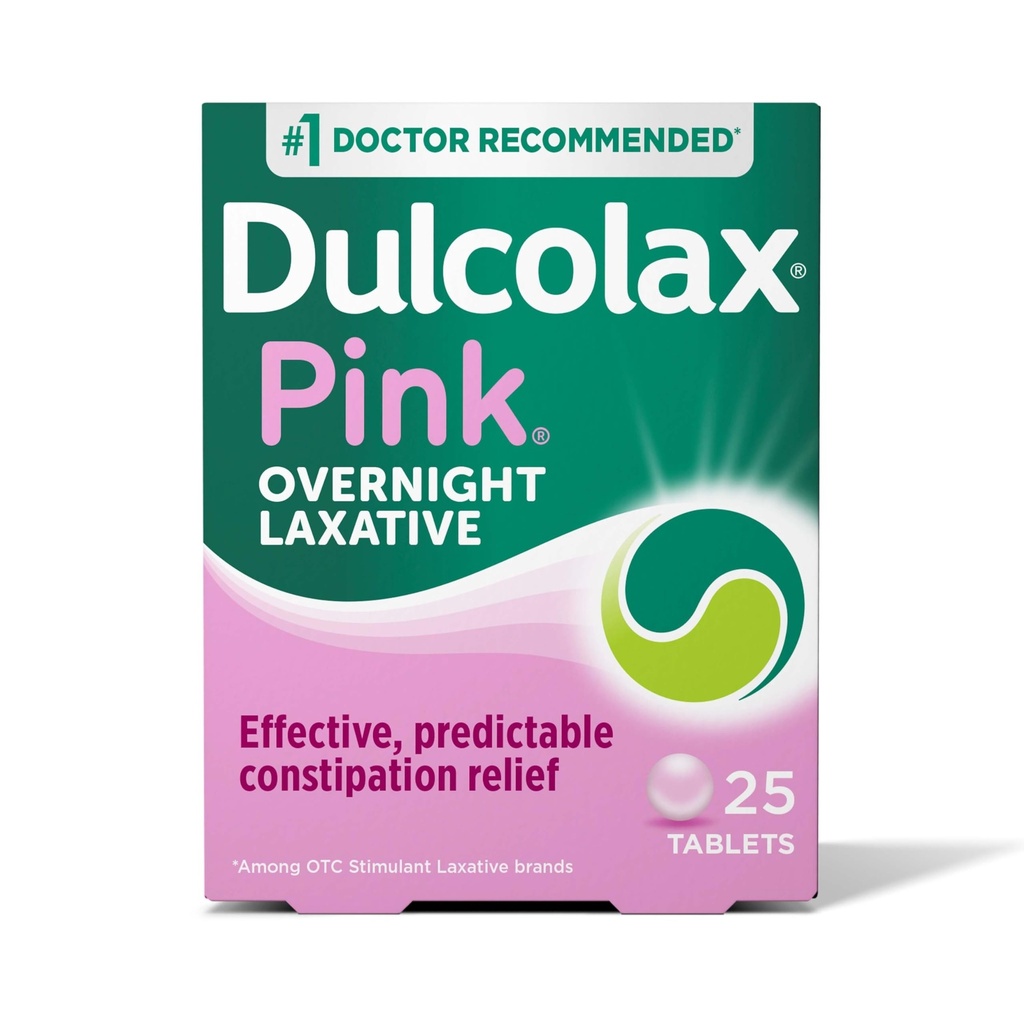 Dulcolax Pink Stimulant Comprimés laxatifs, Laxatifs de nuit, Prédictibles et efficaces Constipation Relief, Soulage Straining & Bloating, Bisacodyl 5 mg, 25 Compte
