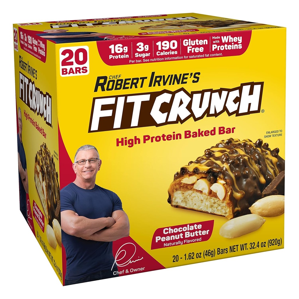 FITCRUNCH Protein Bars, Snack Taille Value Pack, sans gluten, fabriqué avec des protéines de lactosérum (20 Snack Size Bars, beurre d'arachide)