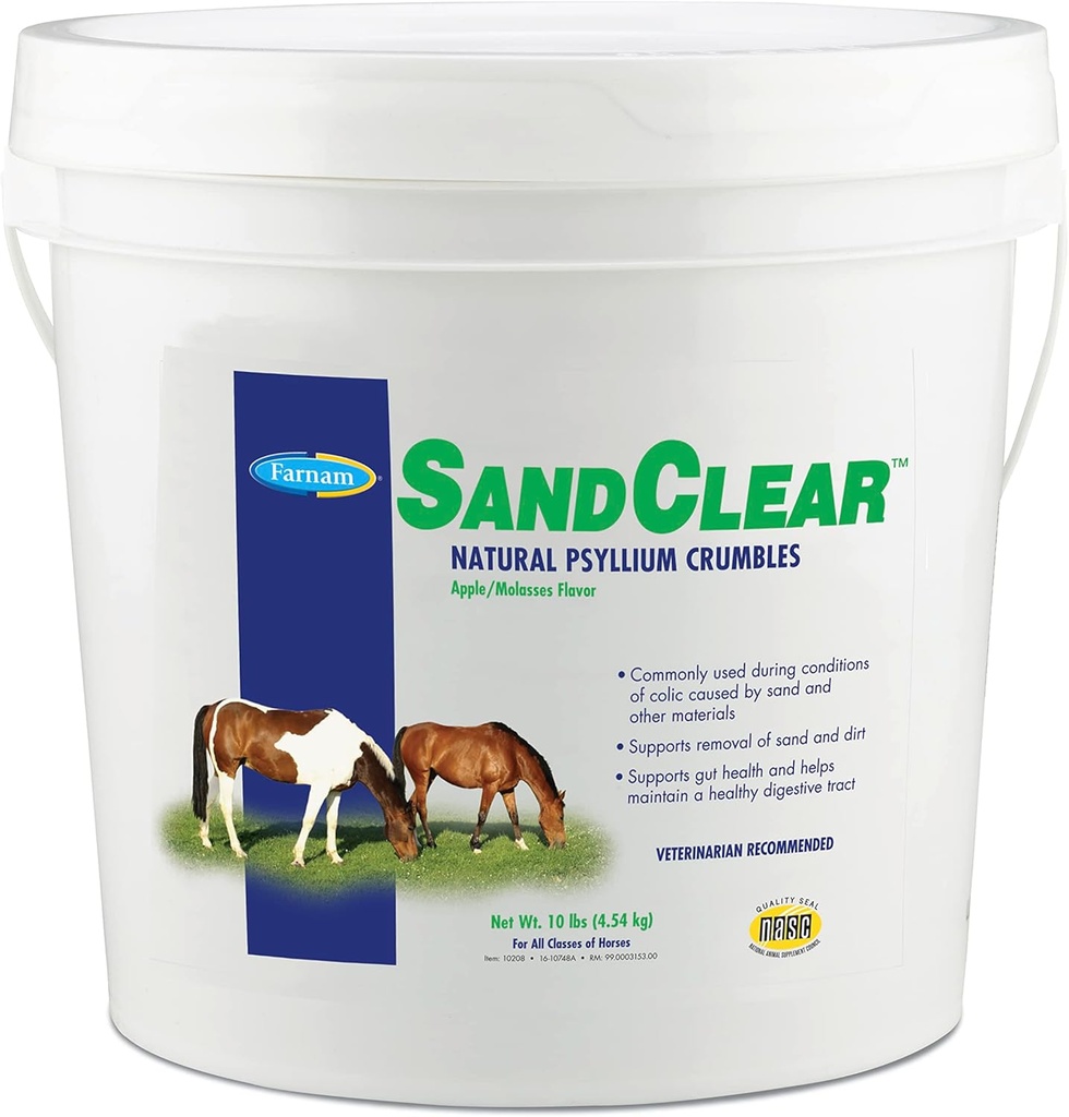 Farnam SandClear Psyllium Crumbles Supplément pour chevaux, aide à enlever le sable de Colon et soutient la santé digestive, pommes/molasses Saveur, 10 lbs.