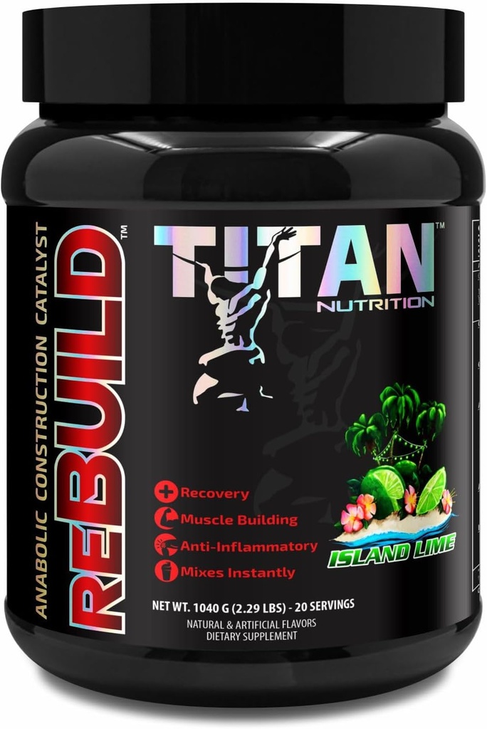 Reconstruction de la nutrition Titan- Ignorateur de récupération après entraînement avec dextrine en grappe, créatine, BCAA (Lime de l'île, 20 portions)