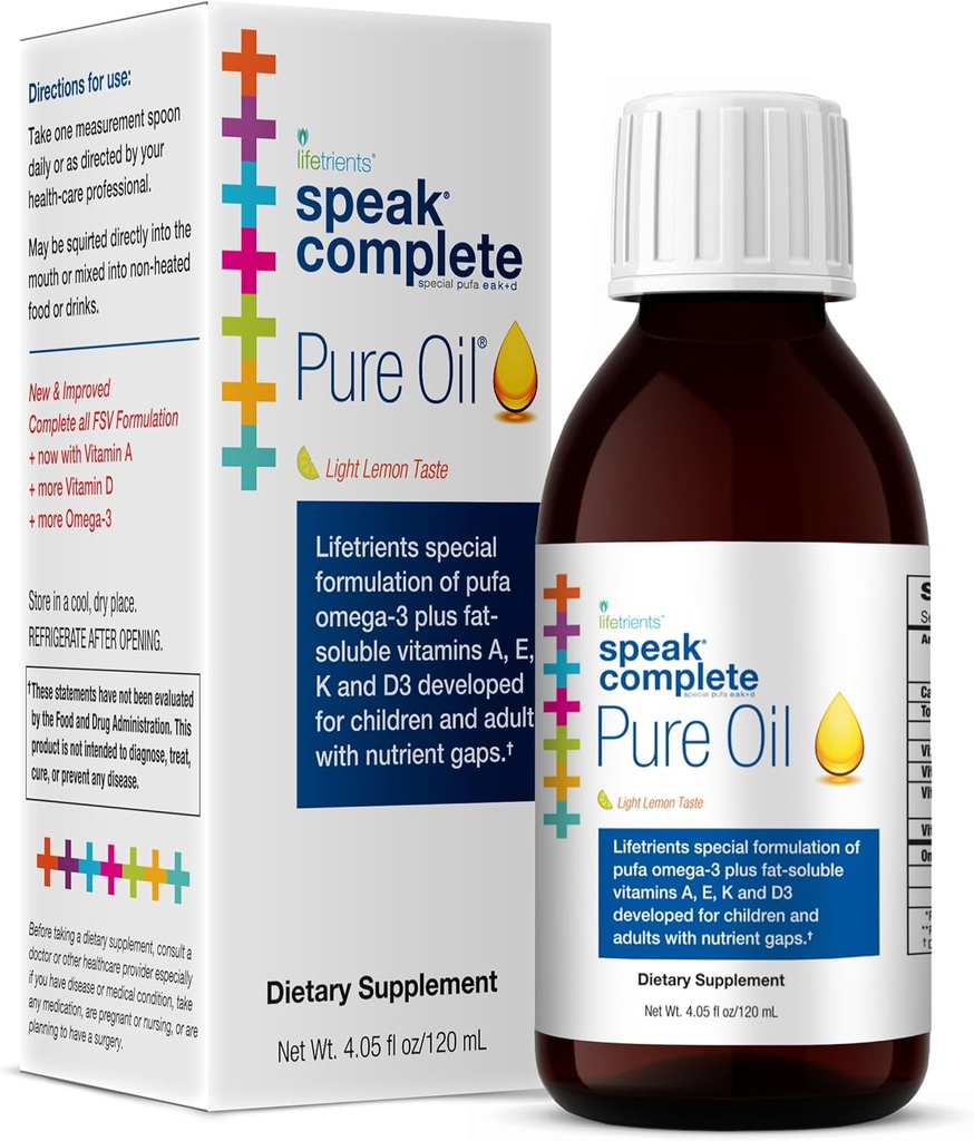 Lifetrients – Speak+D Pure Oil – Citron Naturel – 4.05 oz – Pédiatricien formulé pour soutenir les enfants ayant des besoins nutritionnels spéciaux – amélioré avec Oméga-3, Vitamine A, D, E & K
