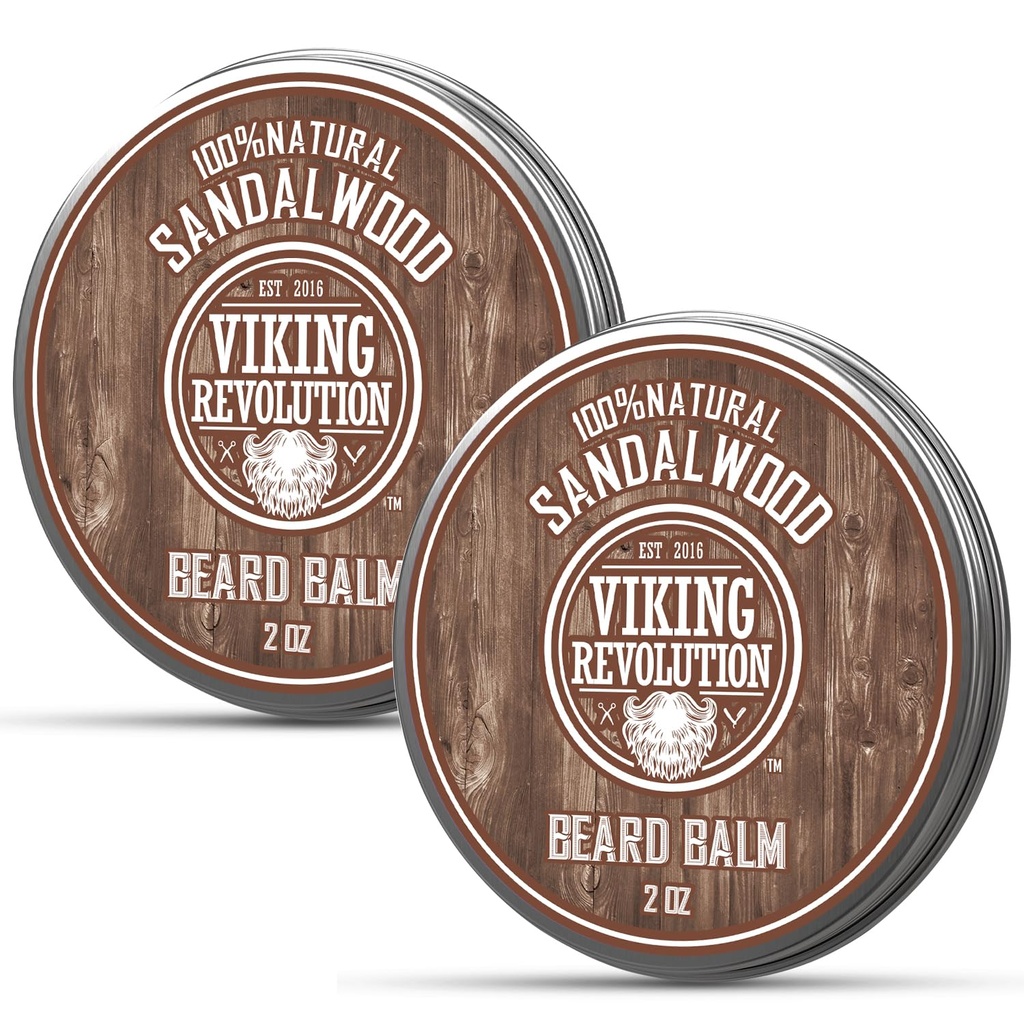 Baume à barbe de la Révolution viking - Beurre à l'huile d'argan, assouplissant pour les hommes avec l'huile de jojoba - Hydratant pour les hommes avec la cire d'abeille - cire de barbe pour les hommes (2oz, 2 pack)
