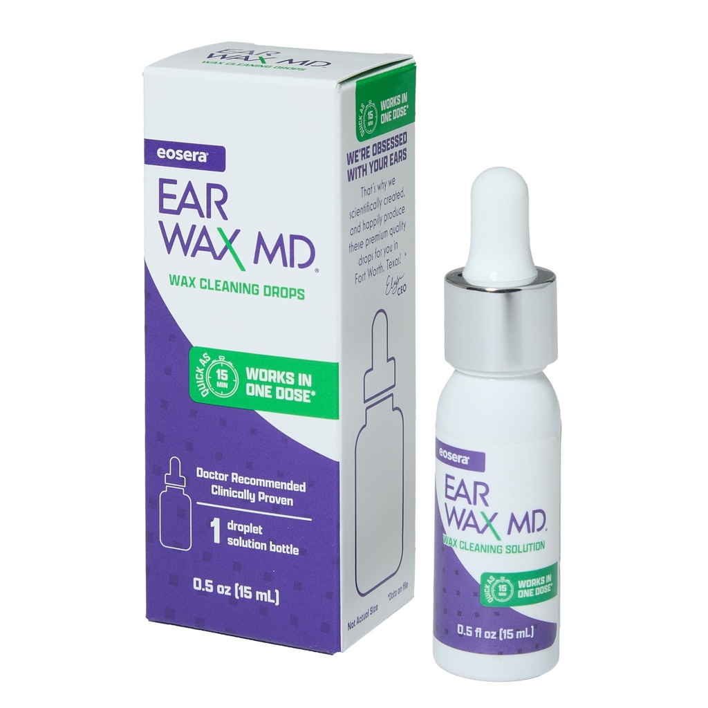 eosera® Wax d'oreille MD® - gouttes d'enlèvement de cire d'oreille - brise et dissolve la cire d'oreille en seulement 1 traitement - médecin recommandé et cliniquement prouvé - doux et sûr - 15 mL