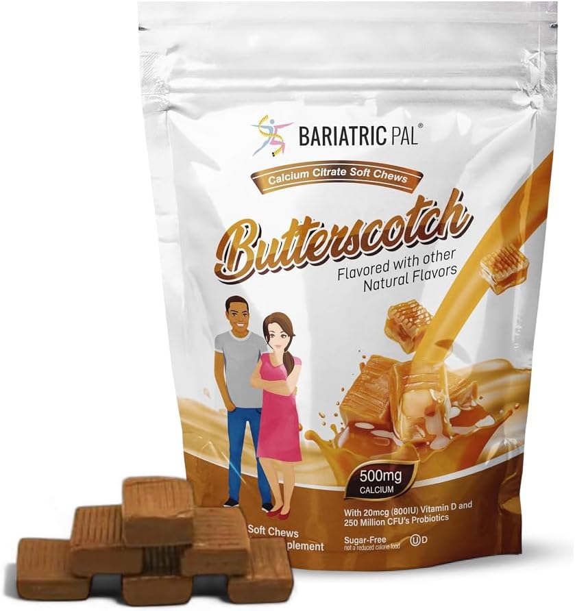 BariatricPal Calcium Citrate sans sucre tendre Chews , 500mg avec vitamine D et probiotiques , Butterscotch , 90 Compte (1 mois d'approvisionnement)